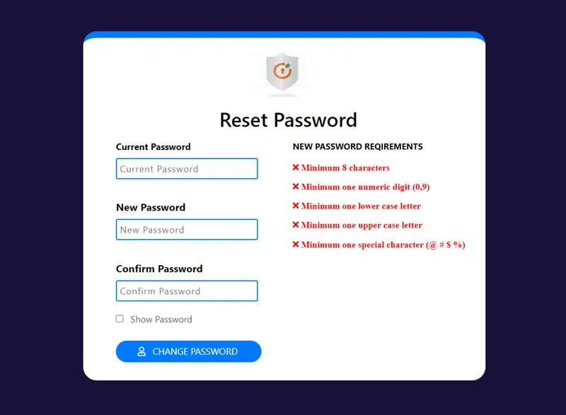 Open reset password page