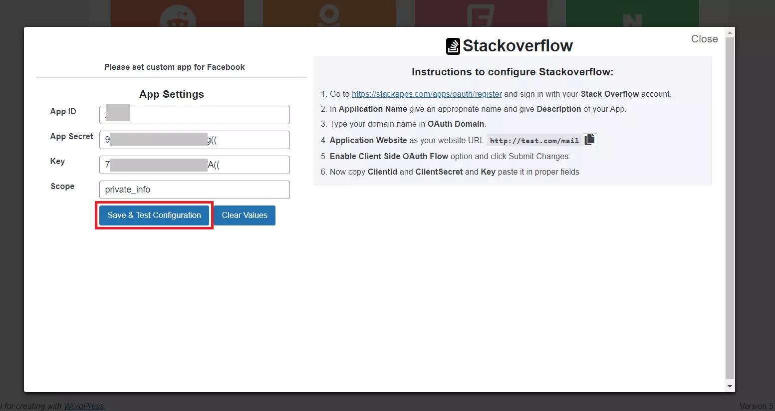 save and test configuration for stackoverflow SSO