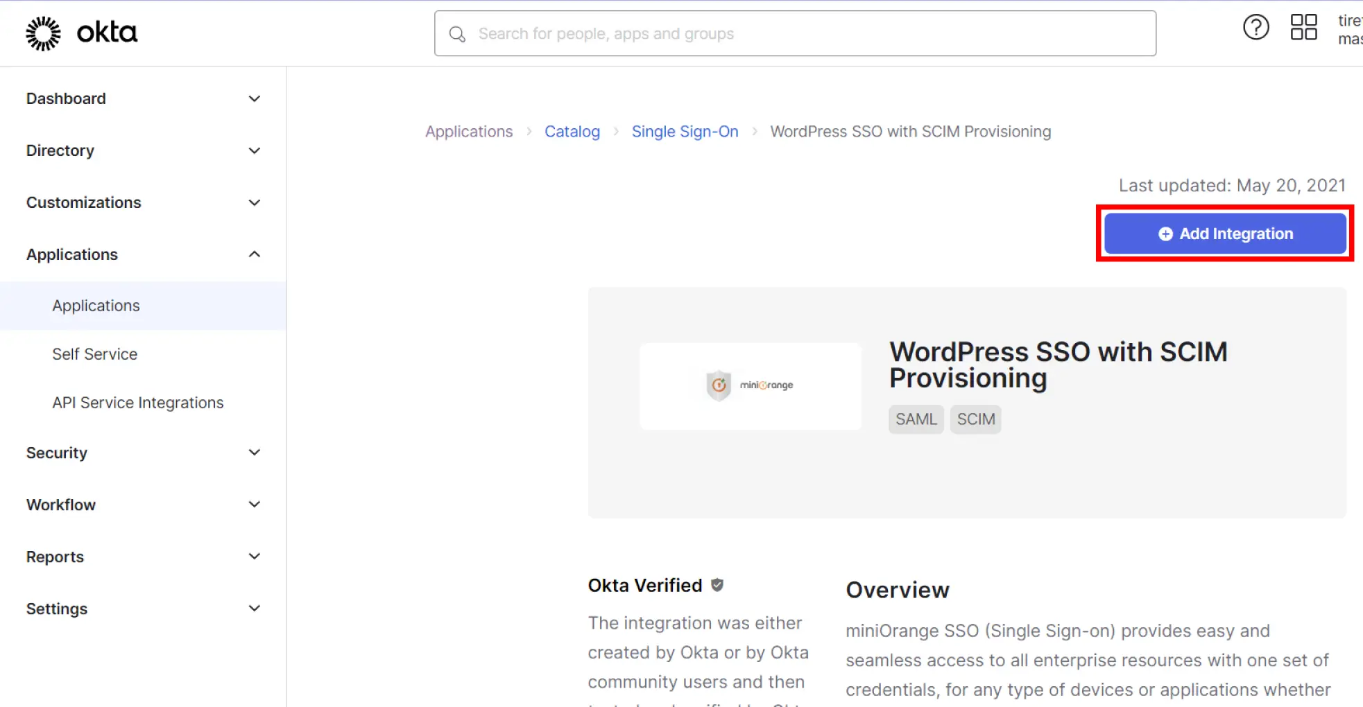 WordPress Okta SCIM User Provisioning | Add App