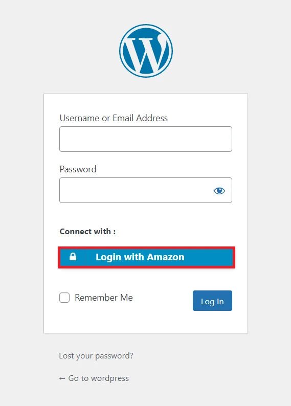 Amazon Single Sign-on (SSO) - WordPress create-newclient login button