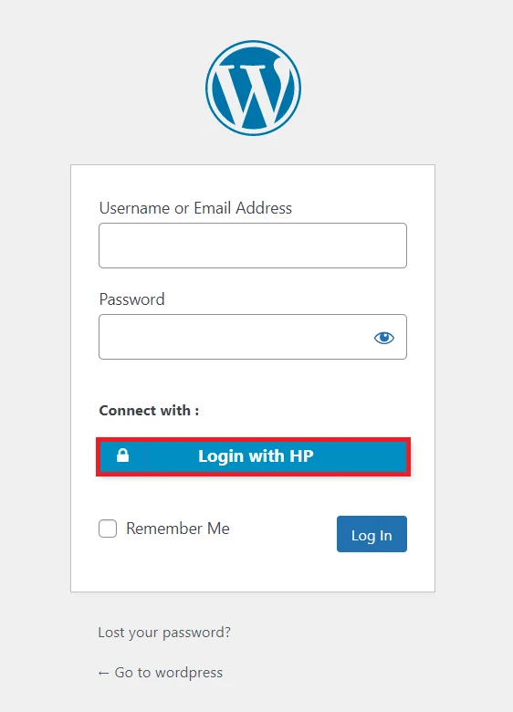 HP Single Sign-on (SSO) - WordPress create-newclient login button