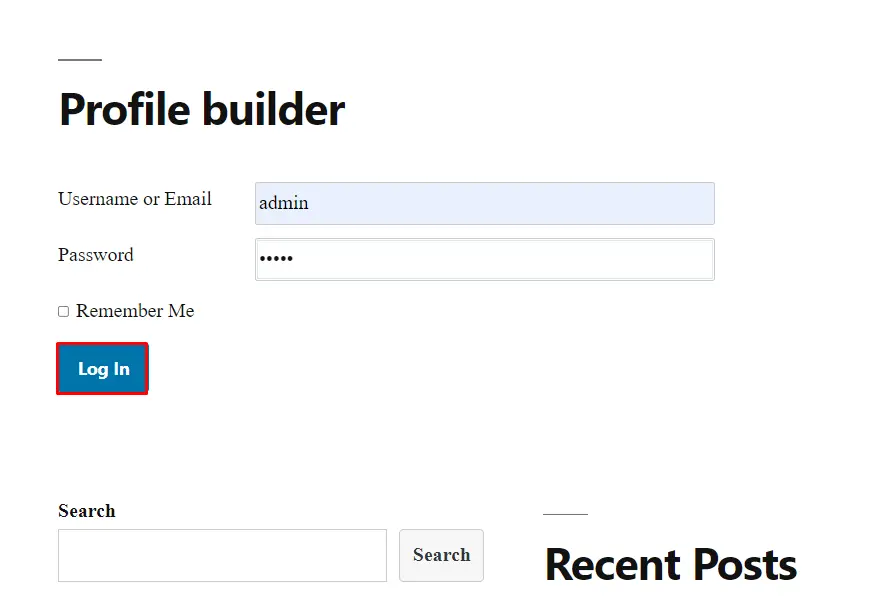 2FA profile Builder login form - enter username and password