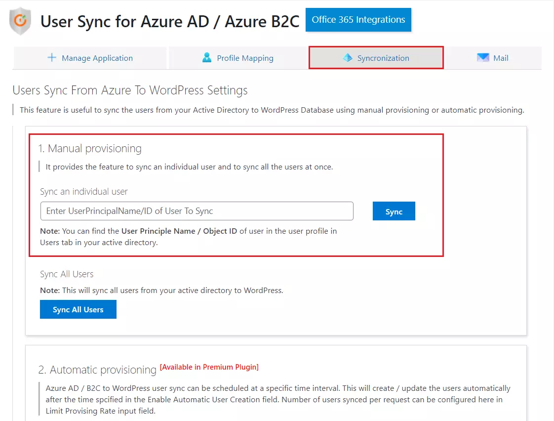 Azure AD user sync with WordPress - testconfig