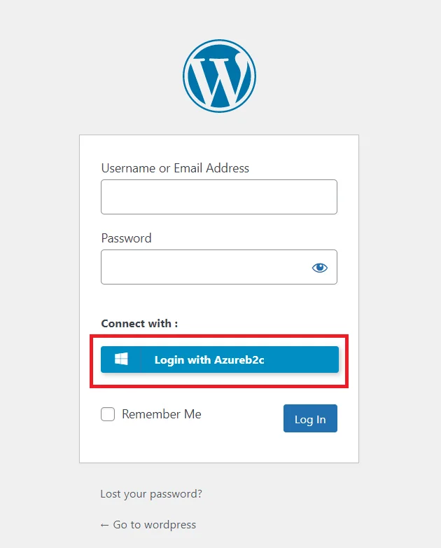 Azure AD B2C Single Sign-on (SSO) - WordPress create-newclient login button setting
