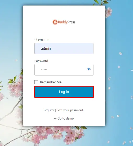BuddyPress login form - enter your username and password