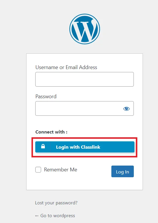 ClassLink Single Sign On (SSO) for Education - WordPress create-newclient login button setting