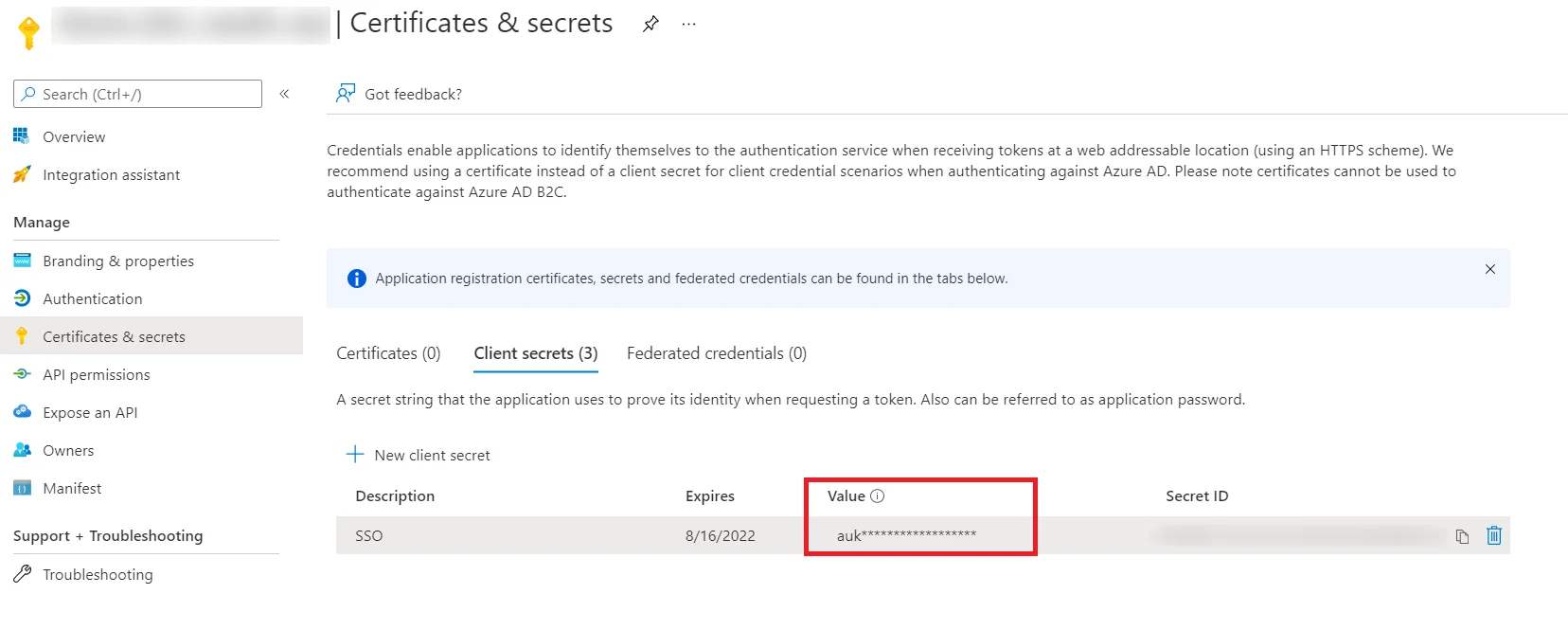 Office365 / Outlook Single Sign-on (SSO) - Secret-Key-2