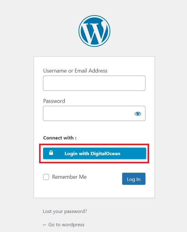 DigitalOcean Single Sign-on (SSO) - WordPress create-newclient login button setting