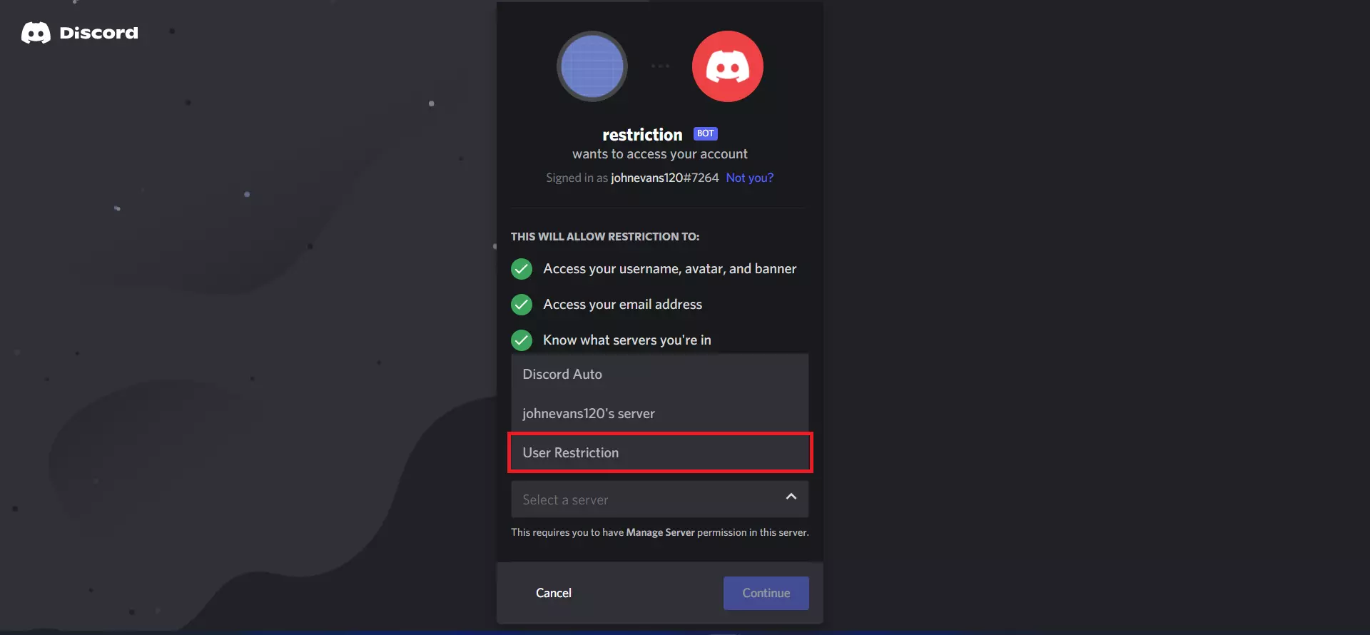 discord user restriction based on user present in Discord paste the URL