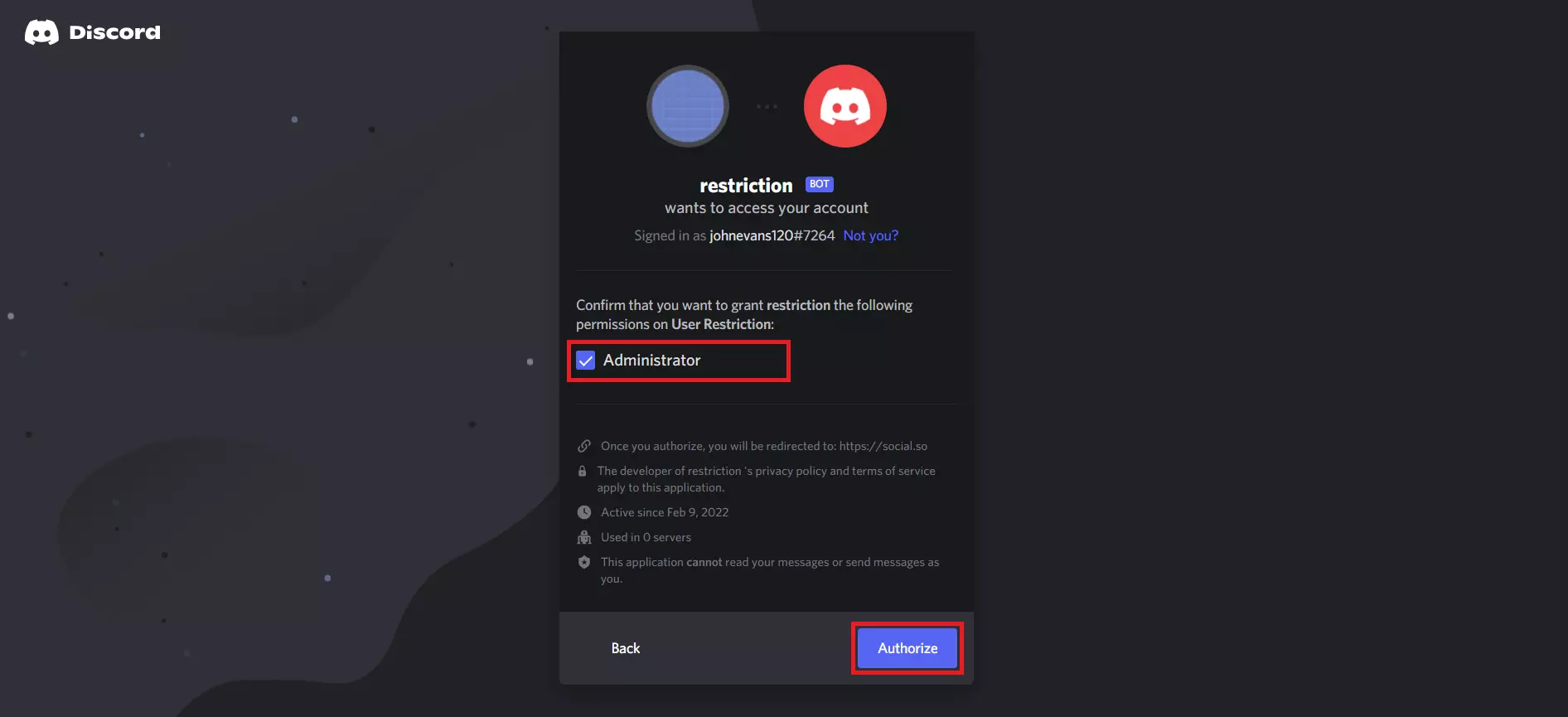 add bot in discord server User Restriction in shopify based on user present in Discord