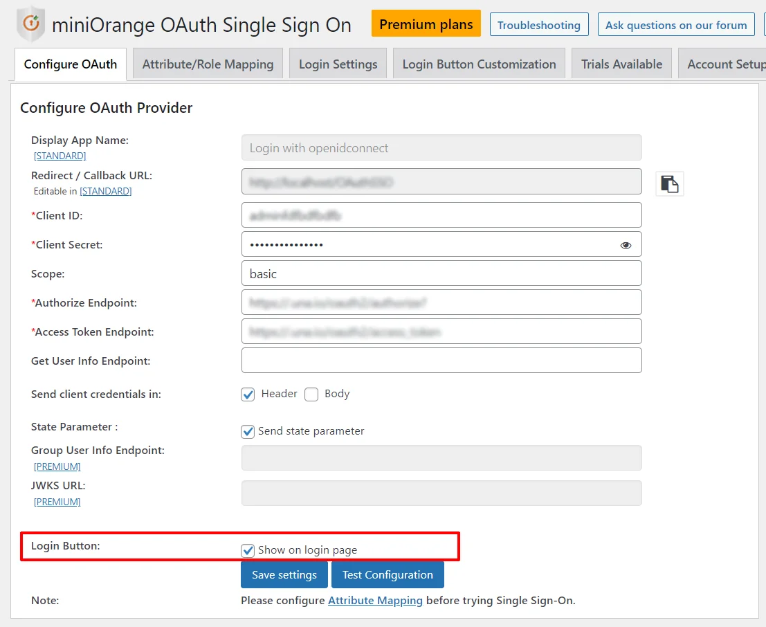 UNA Single Sign-on (SSO) - WordPress create-newclient login button setting