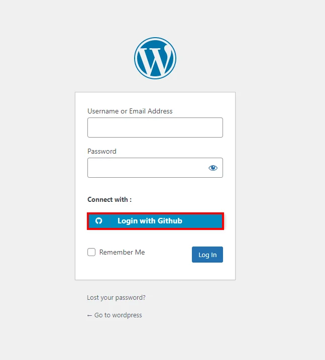 GitHub Single Sign-on (SSO) - WordPress create-newclient login button
