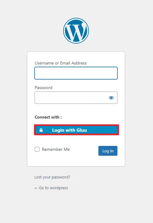 Gluu Single Sign-on (SSO) - WordPress create-newclient login button