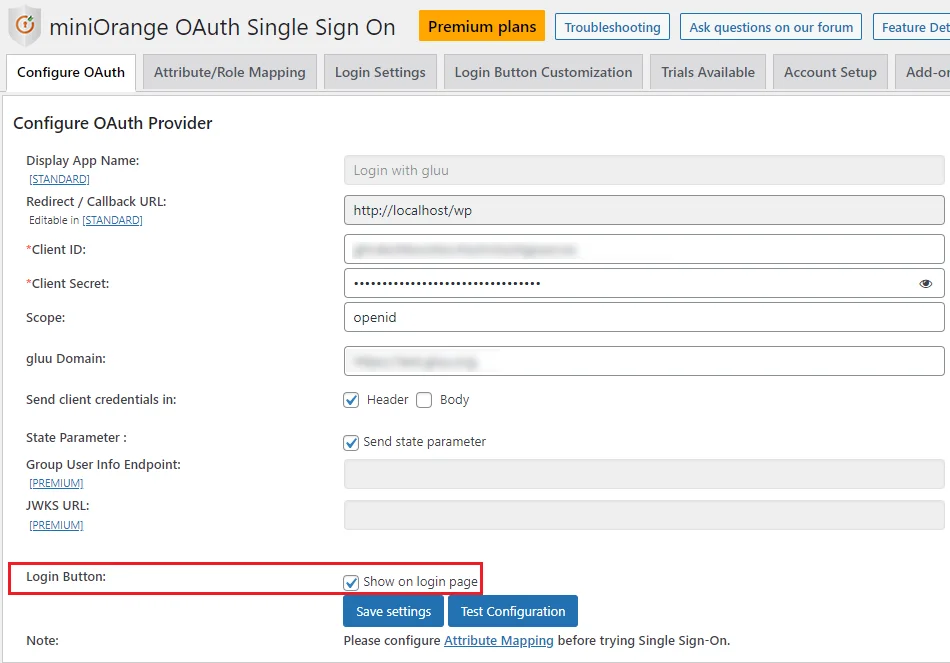 Gluu Single Sign-on (SSO) - WordPress create-newclient login option