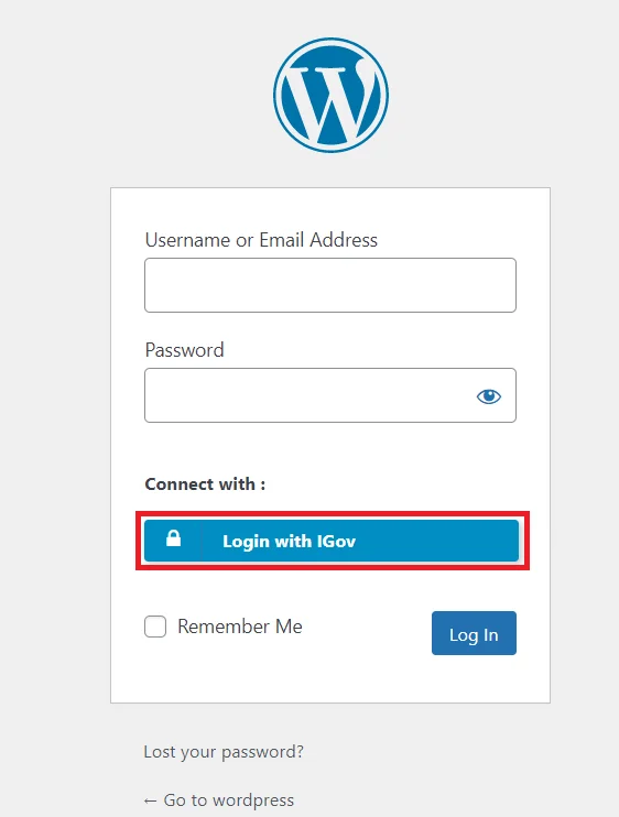 iGov Single Sign-on (SSO) - WordPress create-newclient login button setting