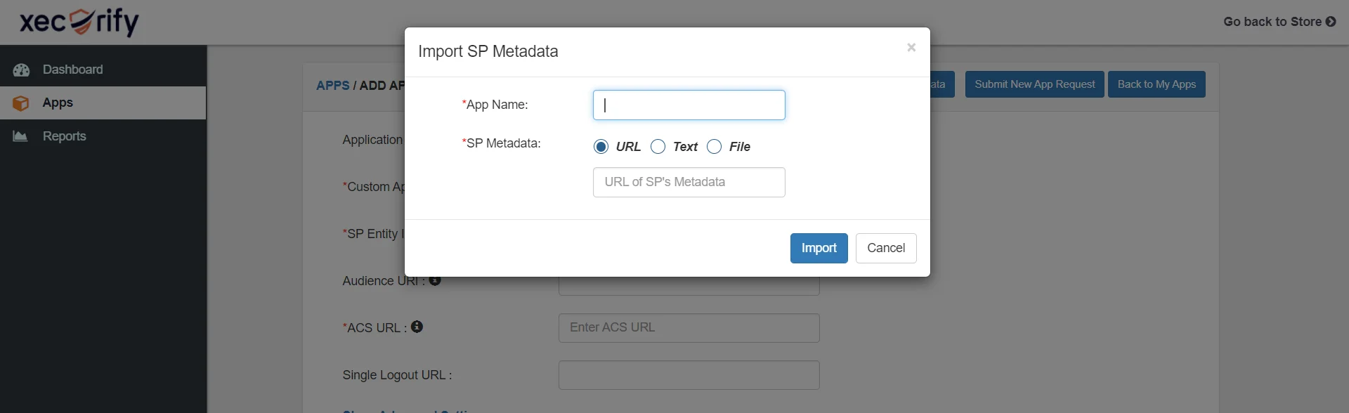 Single Sign-On (SSO) for Shopify (Plus and Non Plus), SAML SSO, add  SP metadata popup