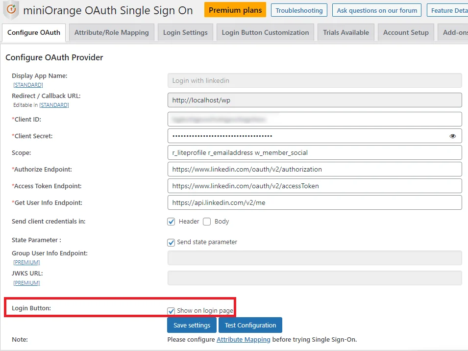Linkedin Single Sign-on (SSO) - WordPress create-newclient login option