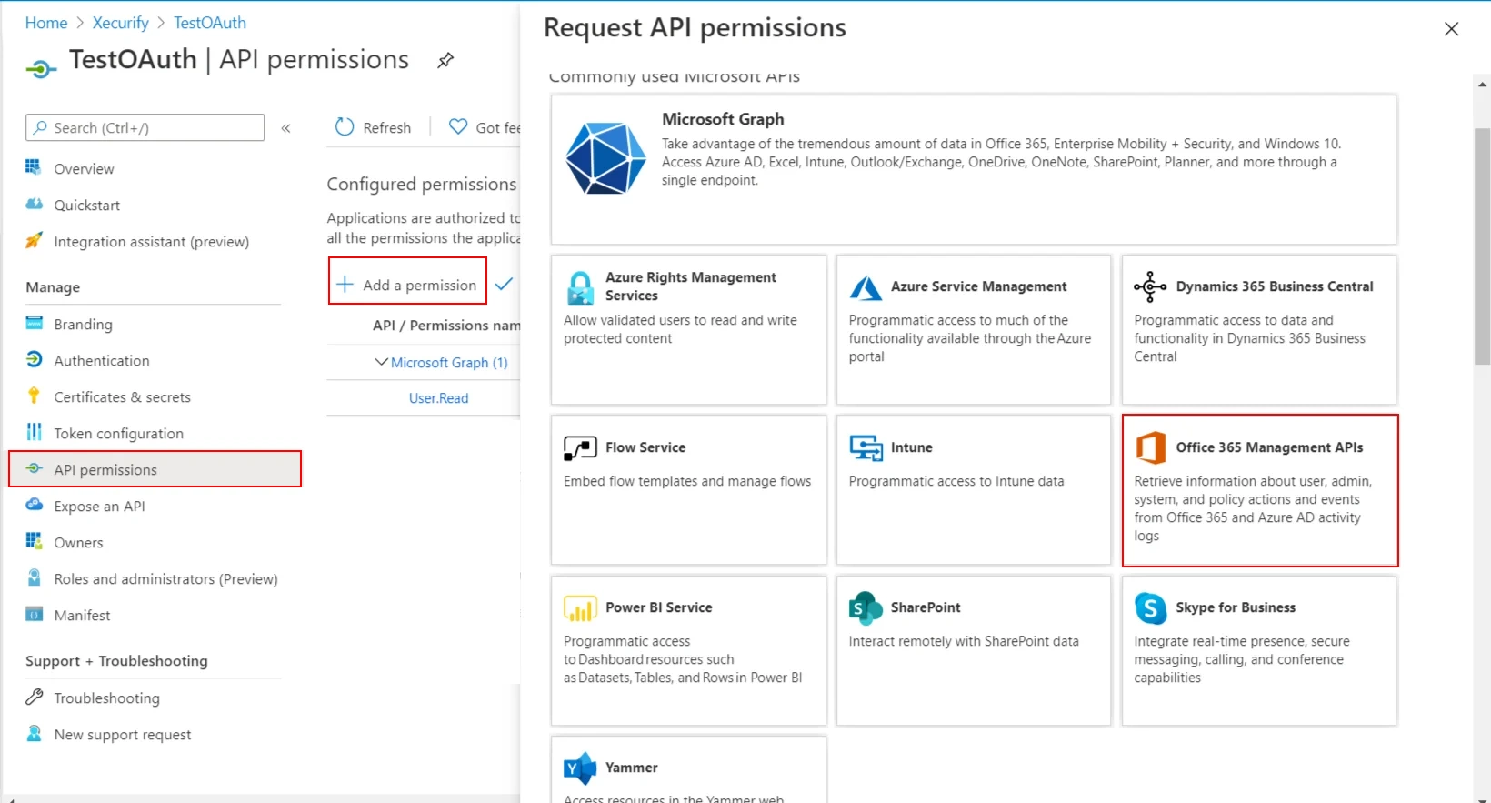 nopCommerce OAuth Single Sign-On (SSO) using Office365 as IDP - Request API Permissions