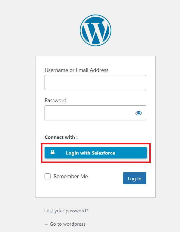 Salesforce  Single Sign-on (SSO) - WordPress create-newclient login button setting