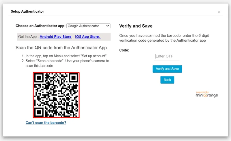 2FA User Registration - scan google authenticator barcode
