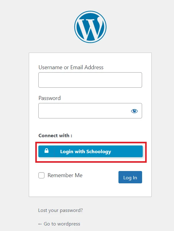  Schoology  Single Sign-on (SSO) - WordPress create-newclient login button 