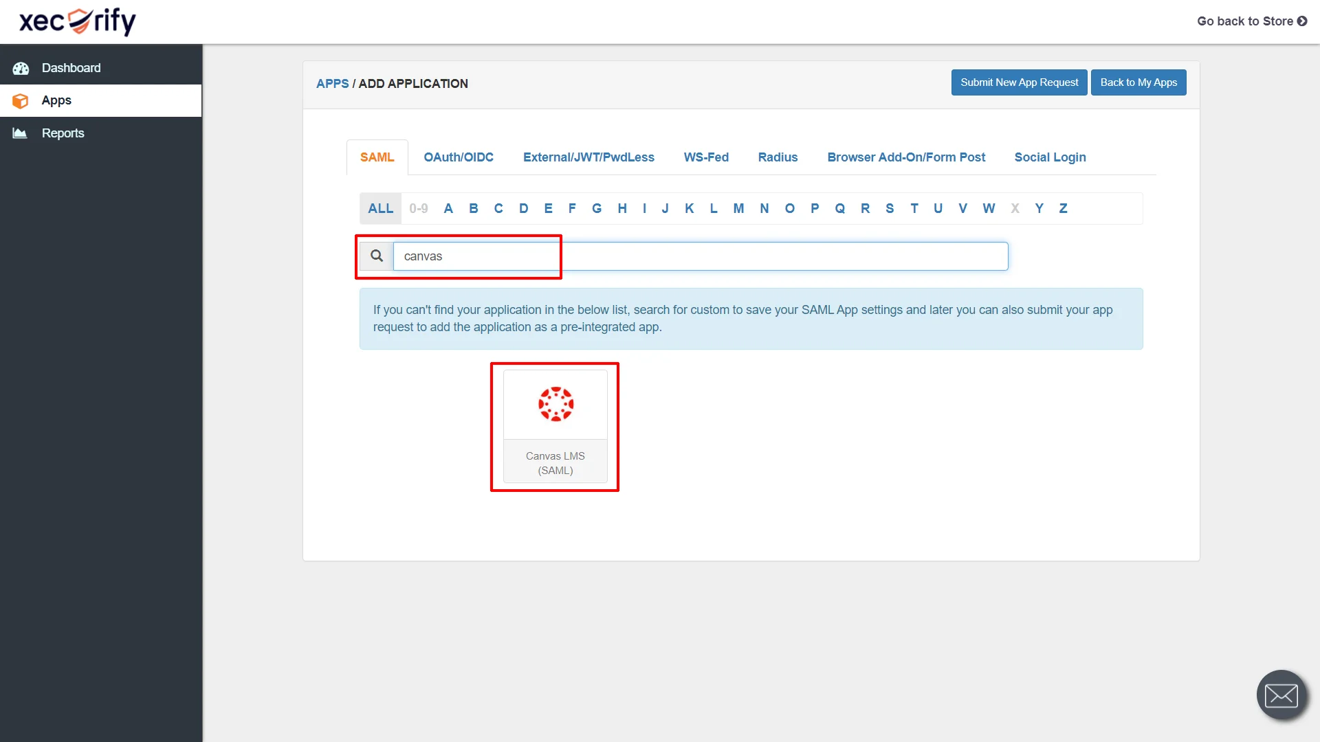 search and select for canvas lms - shopify as idp
