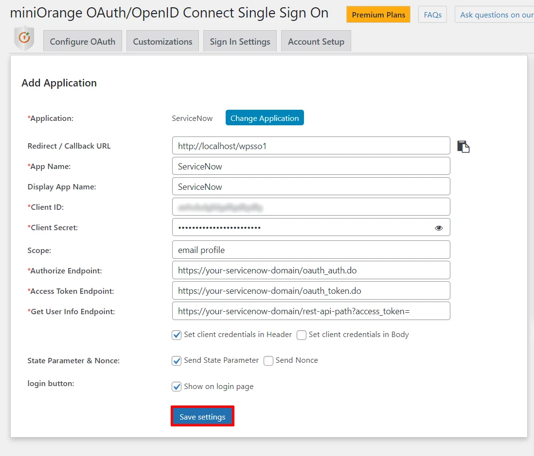 ServiceNow Single Sign-On (SSO) OAuth - Add App name, TenantID