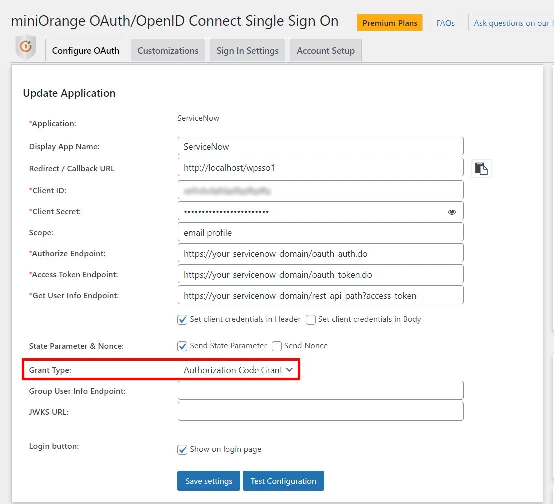 ServiceNow Single Sign-On (SSO) OAuth - Add Grant Type