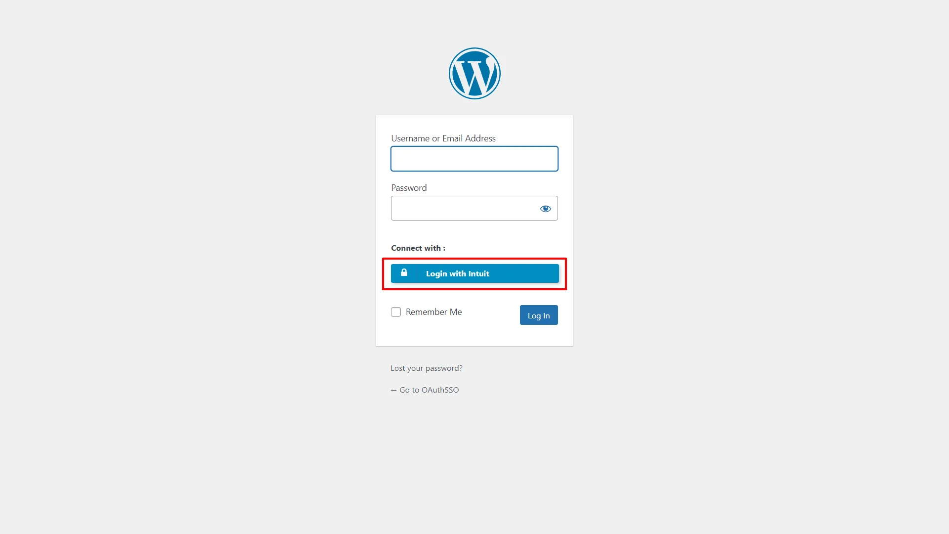 Intuit Single Sign-on (SSO) - WordPress create-newclient login button setting