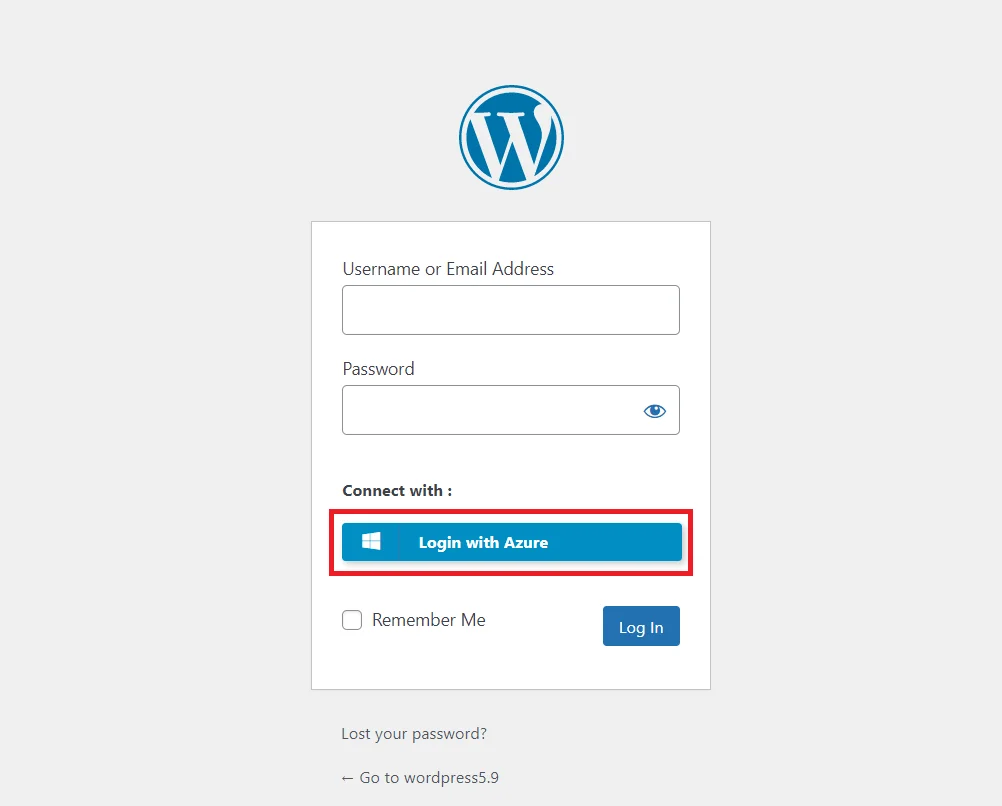 Azure AD B2C Single Sign-on (SSO) - WordPress create-newclient login button setting