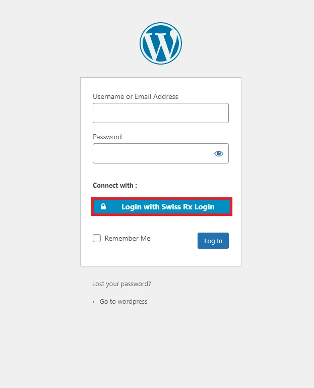Swiss-RX-Login Single Sign-on (SSO) - WordPress create-newclient login button setting
