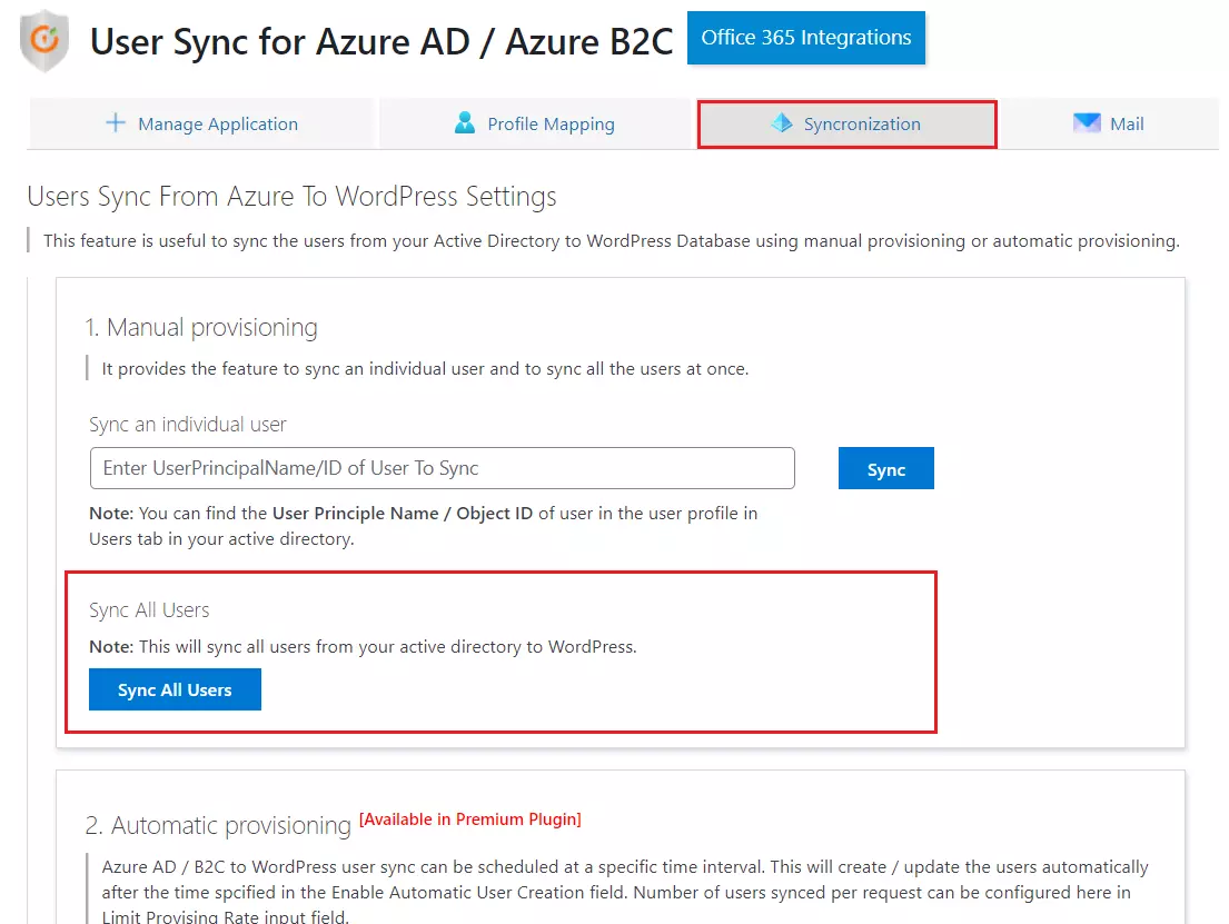 Azure AD user sync with WordPress - Sync All Users
