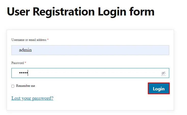 2FA User Registration login form - Enter username and password
