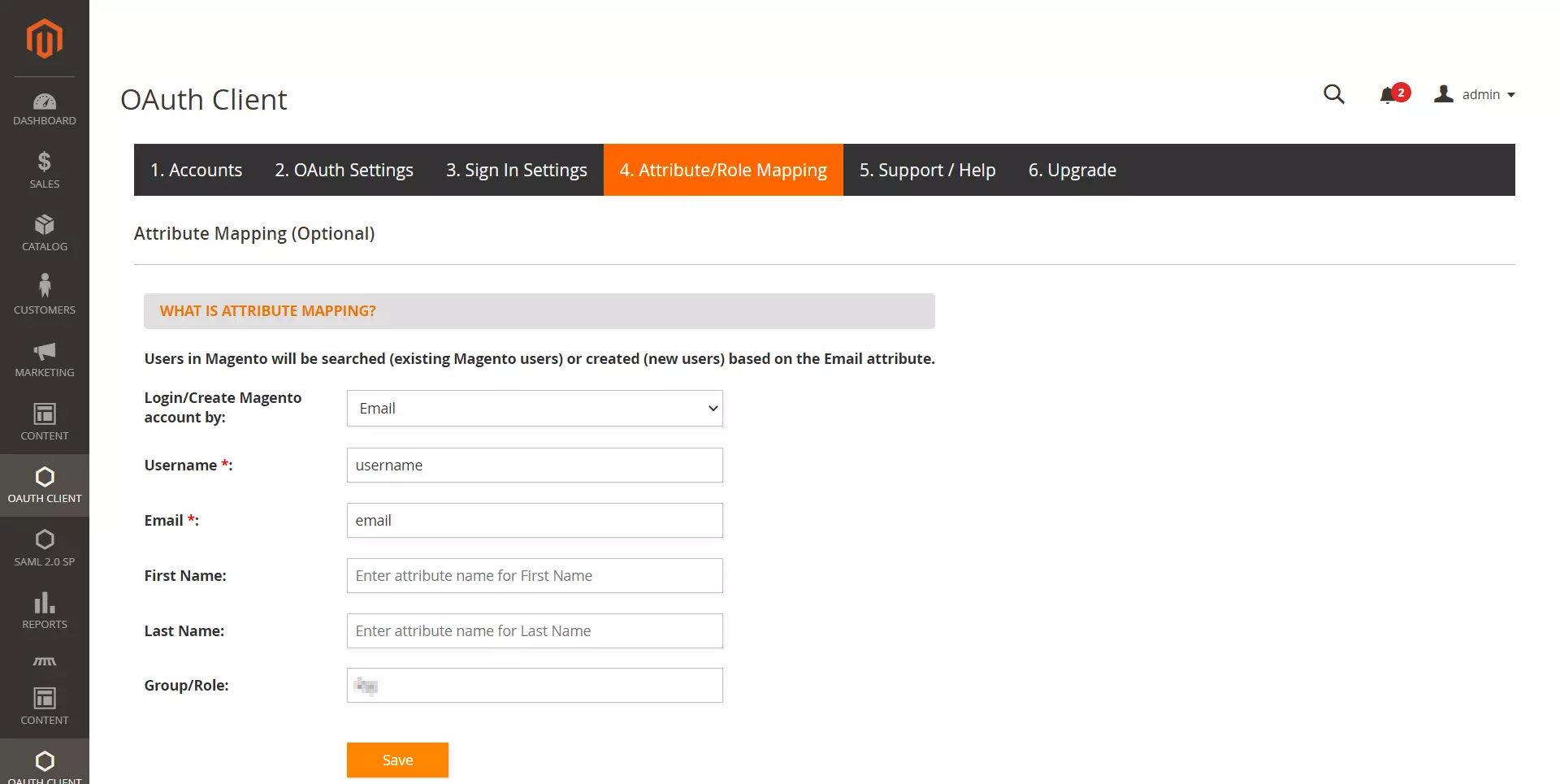 Magento 2 OAuth attribute mapping Magento OneLogin SSO