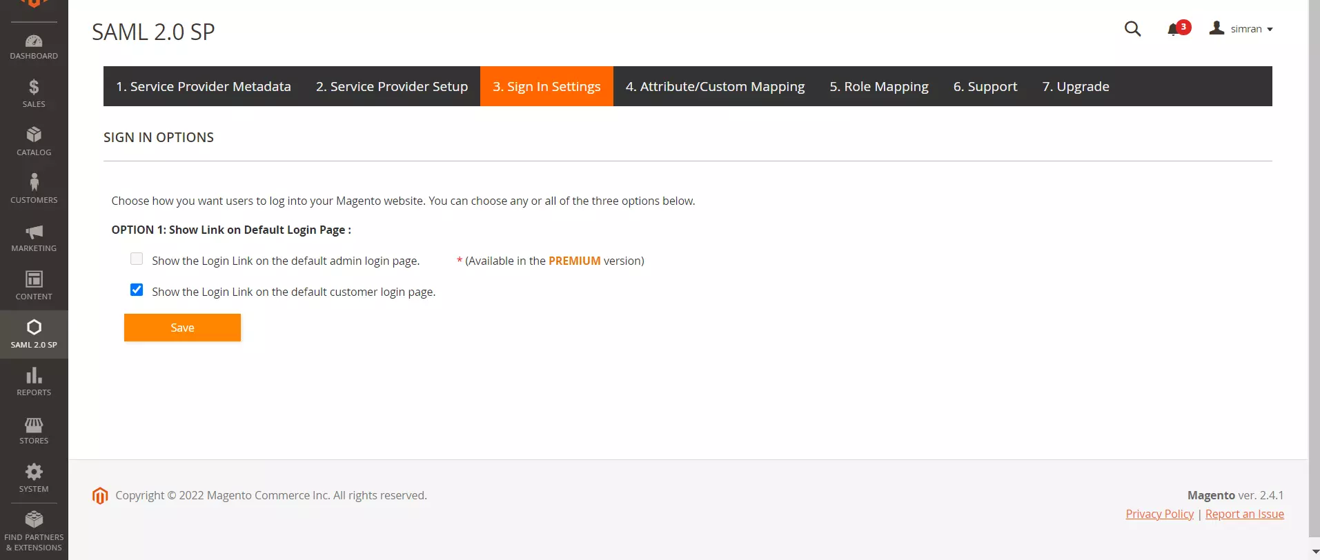 sign in settings magento 2.0 SSO login