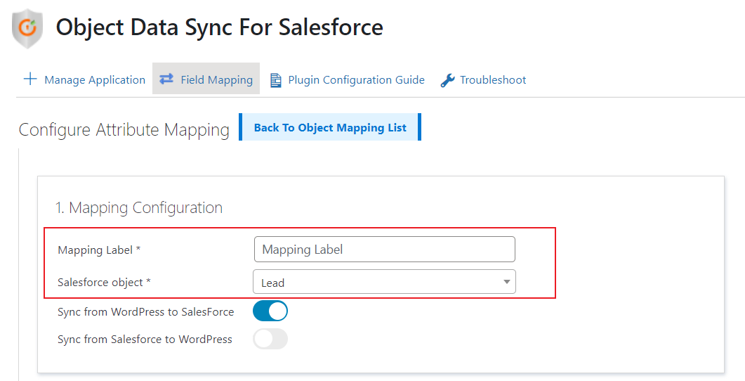 WP object Salesforce Sync- Field Mapping
