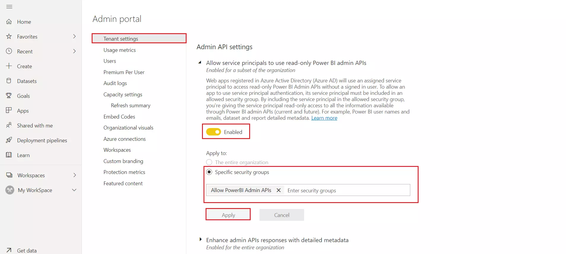 WP PowerBI Embed with row level security | Allow PowerBi admin APis
