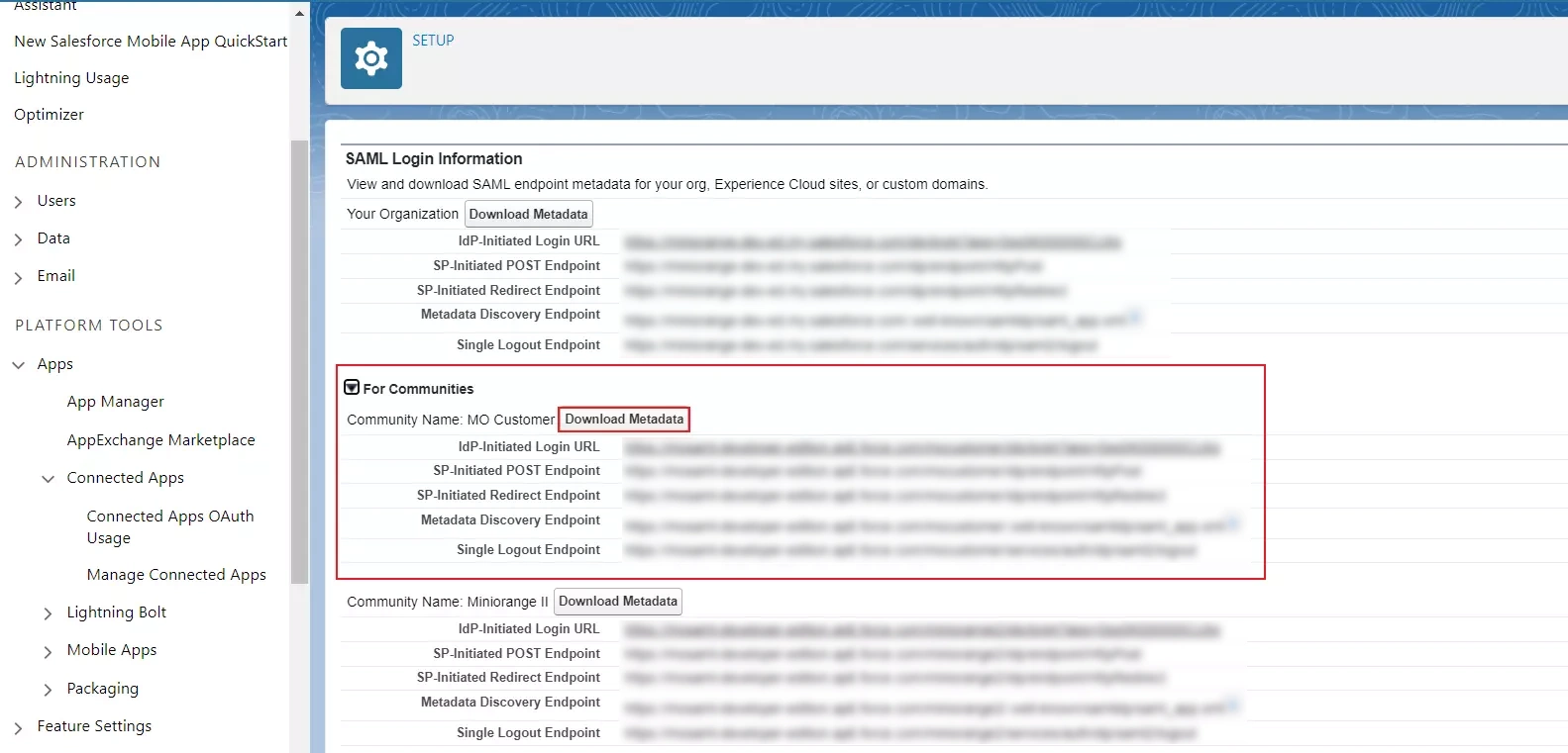 asp.net saml single sign-on using Salesforce Community as IdP, Download Identity Providers metadata