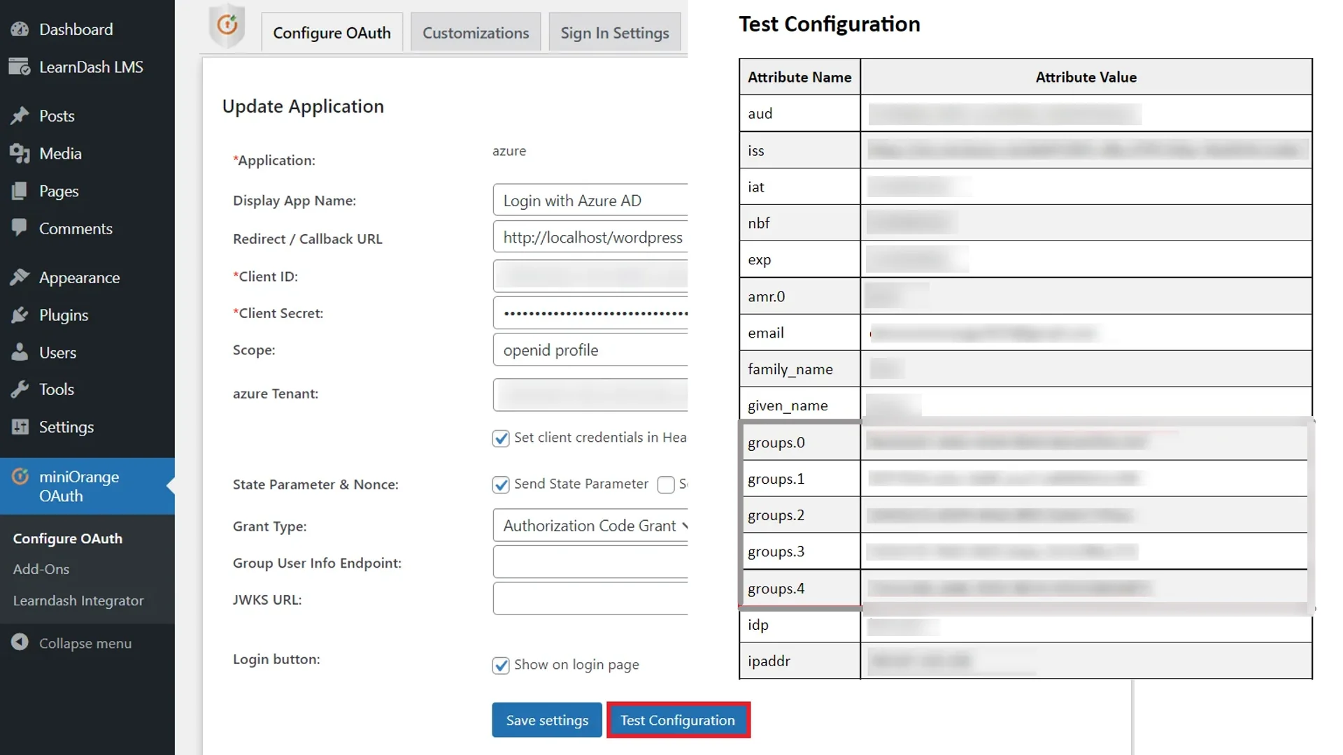 WordPress LearnDash Integration  - Azure test