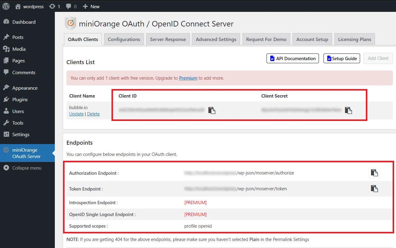 OAuth server Single Sign-On(SSO)WordPress- Bubble.io configuration