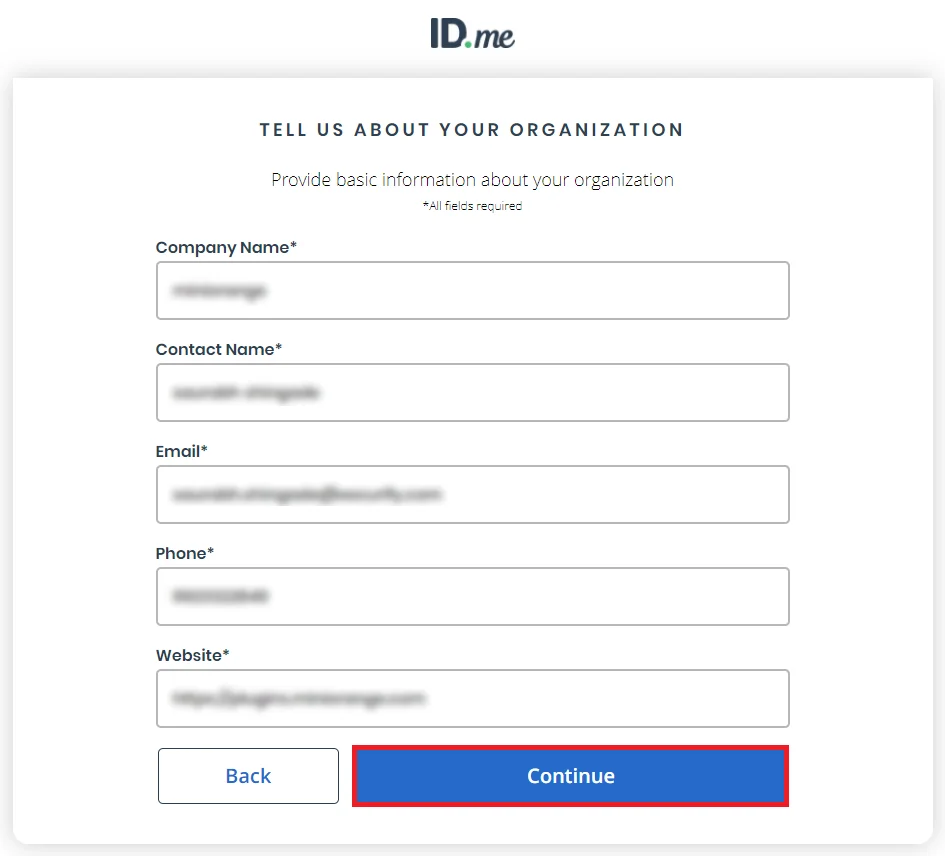 ID.me Single Sign-On (SSO) - enter required details
