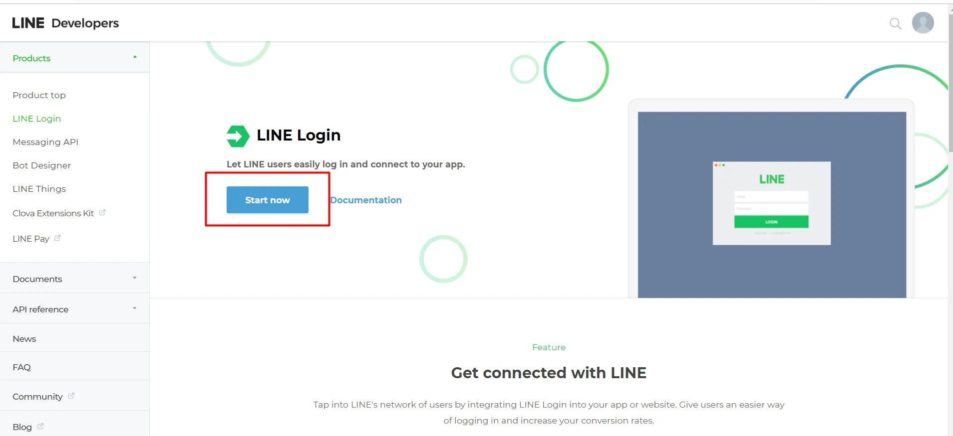 Line OAuth SSO OpenID , Click on Start Now