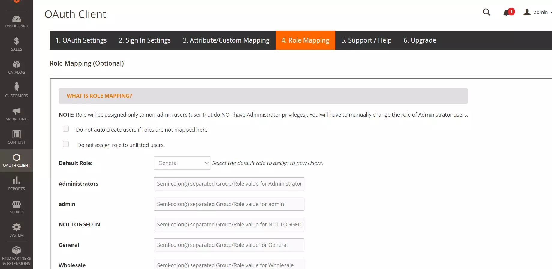 magento oauth openid single sign on role mapping