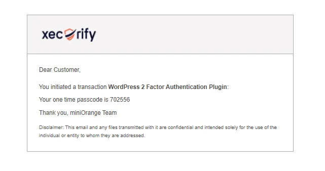 wordPress 2FA google authenticator - Received Customized Email Template for OTP Over Email 