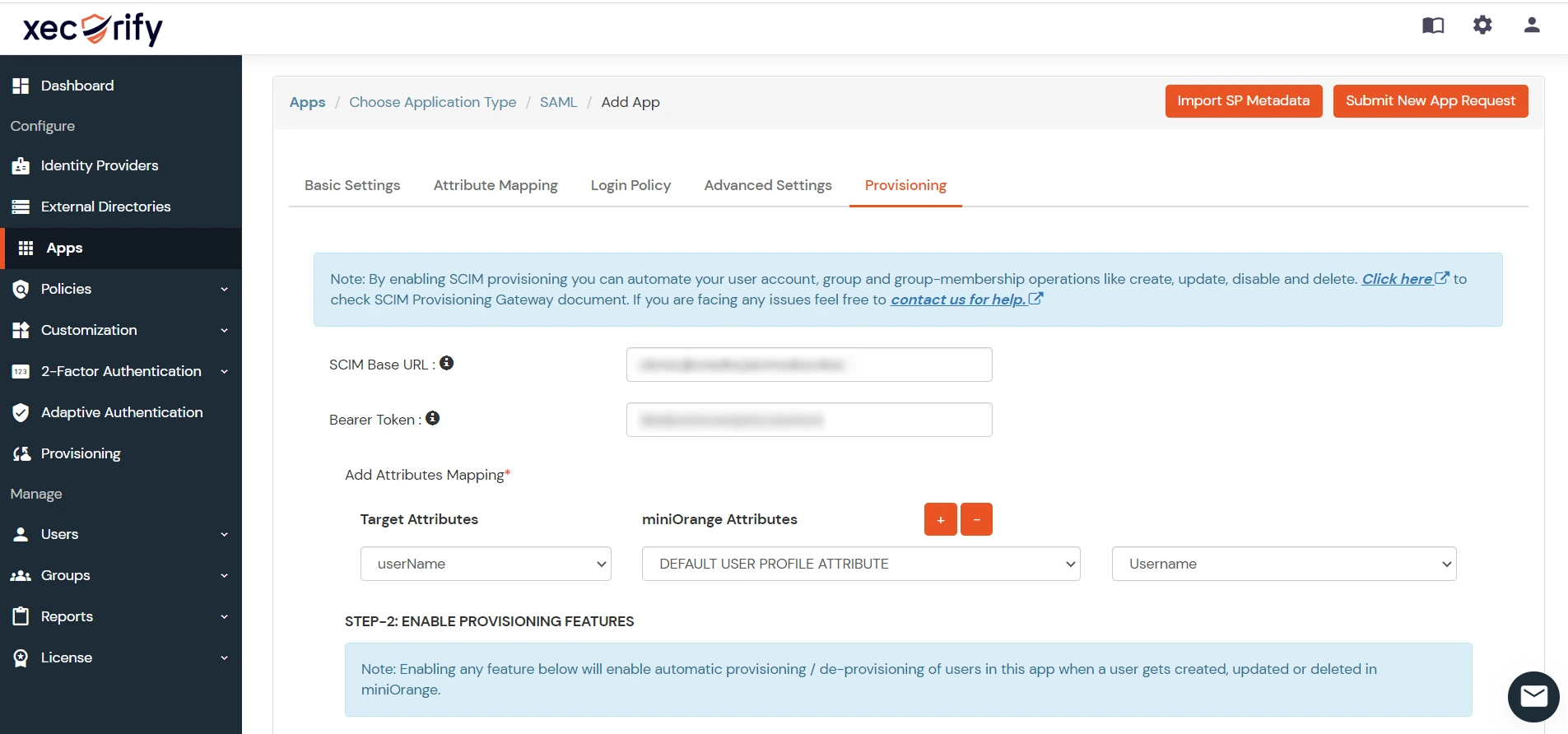 WordPress miniOrange IDP SCIM User Provisioning | Bearer URL and Token