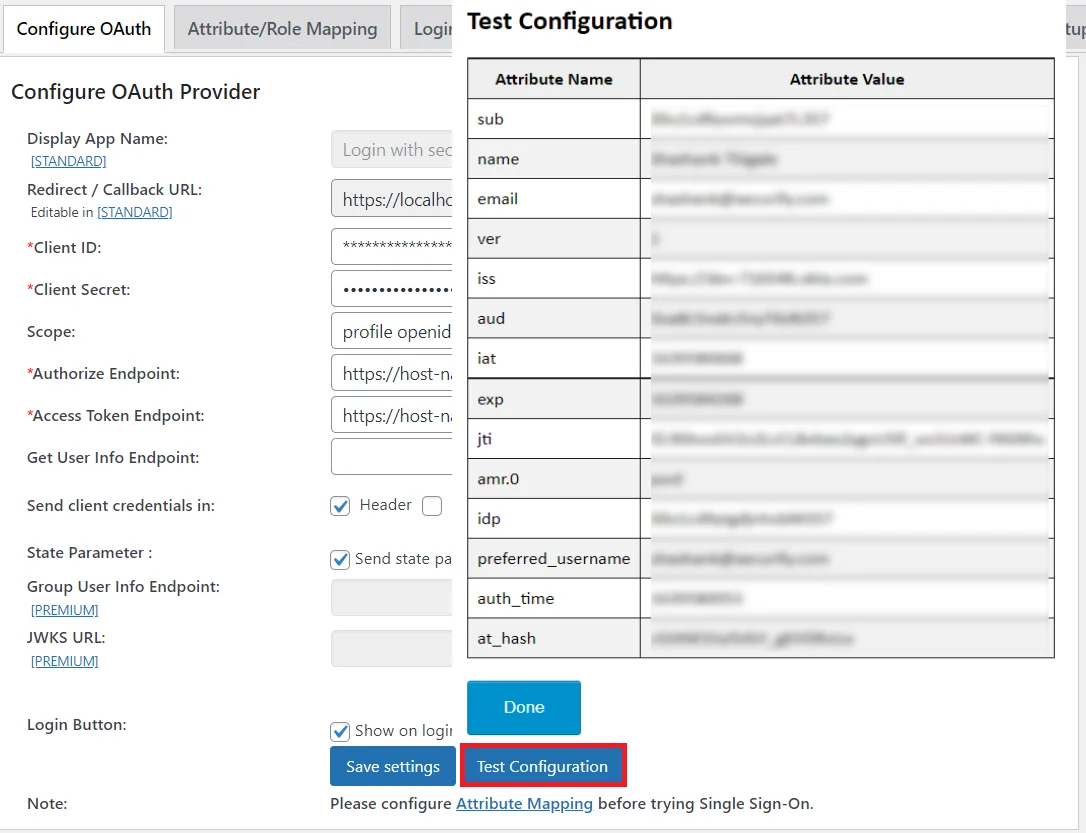 SecureAuth Single Sign-On (SSO) - test configuration