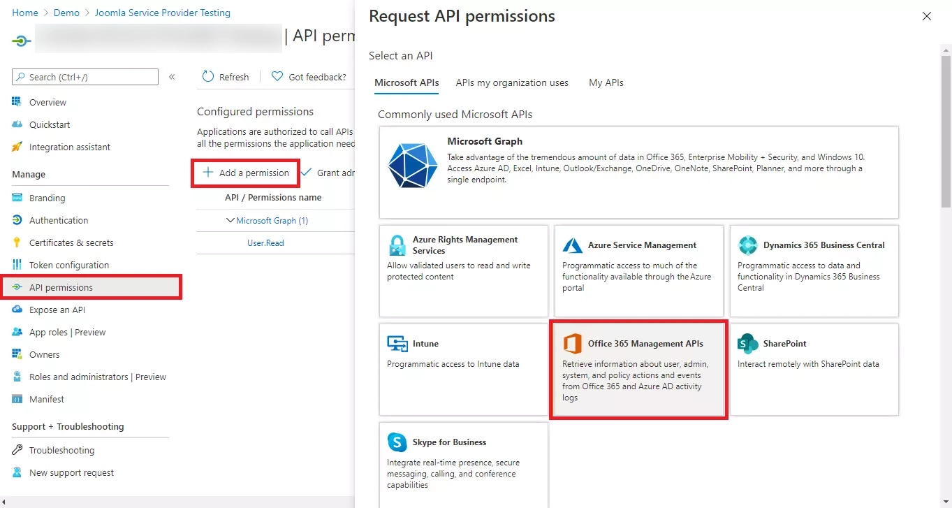 asp.net saml sso using Office 365 as an idp, add permissions