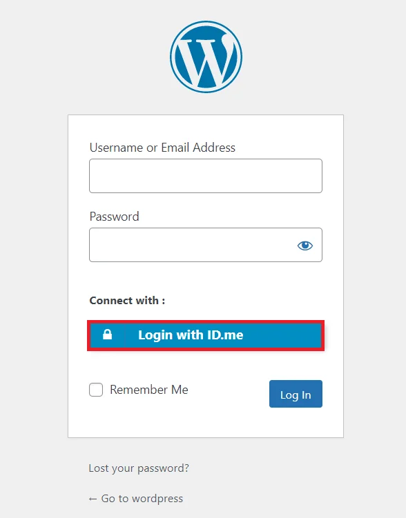 ID.me Single Sign-on (SSO) - WordPress create-newclient login button setting