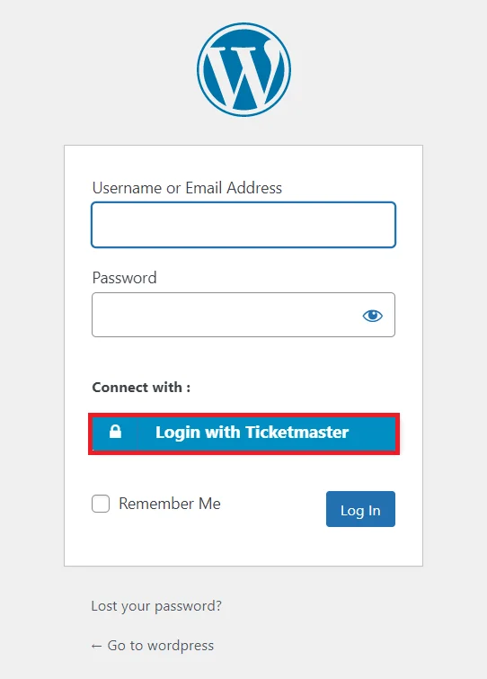 Ticketmaster Single Sign-on (SSO) - WordPress create-newclient login button setting