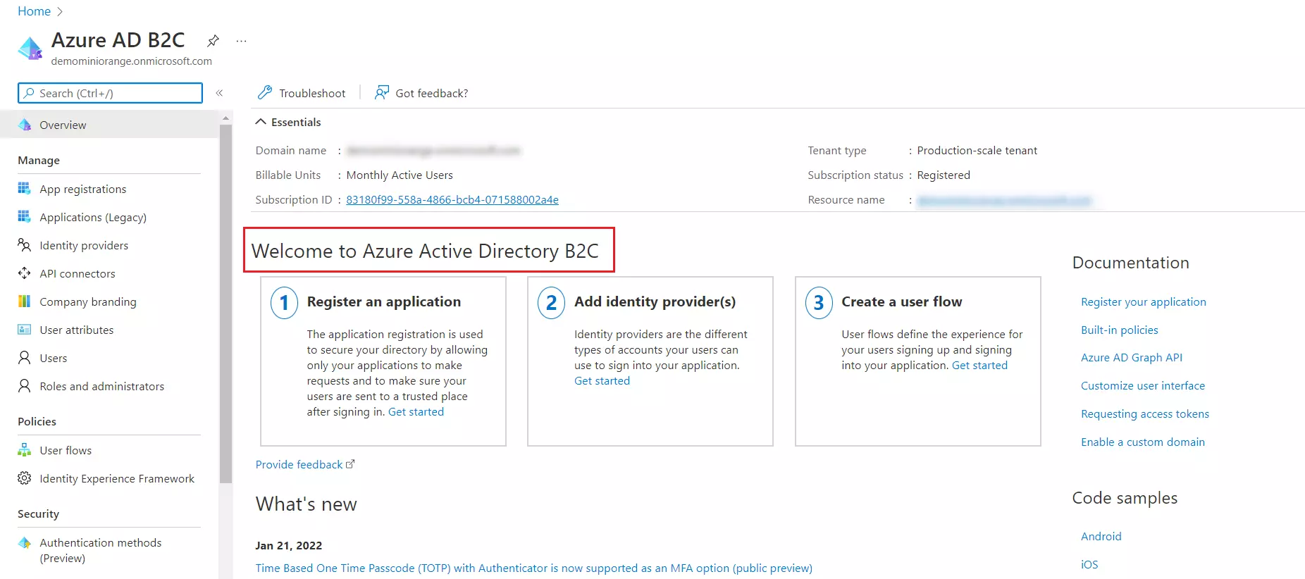 Azure B2C Single Sign-on (SSO) - Active Services